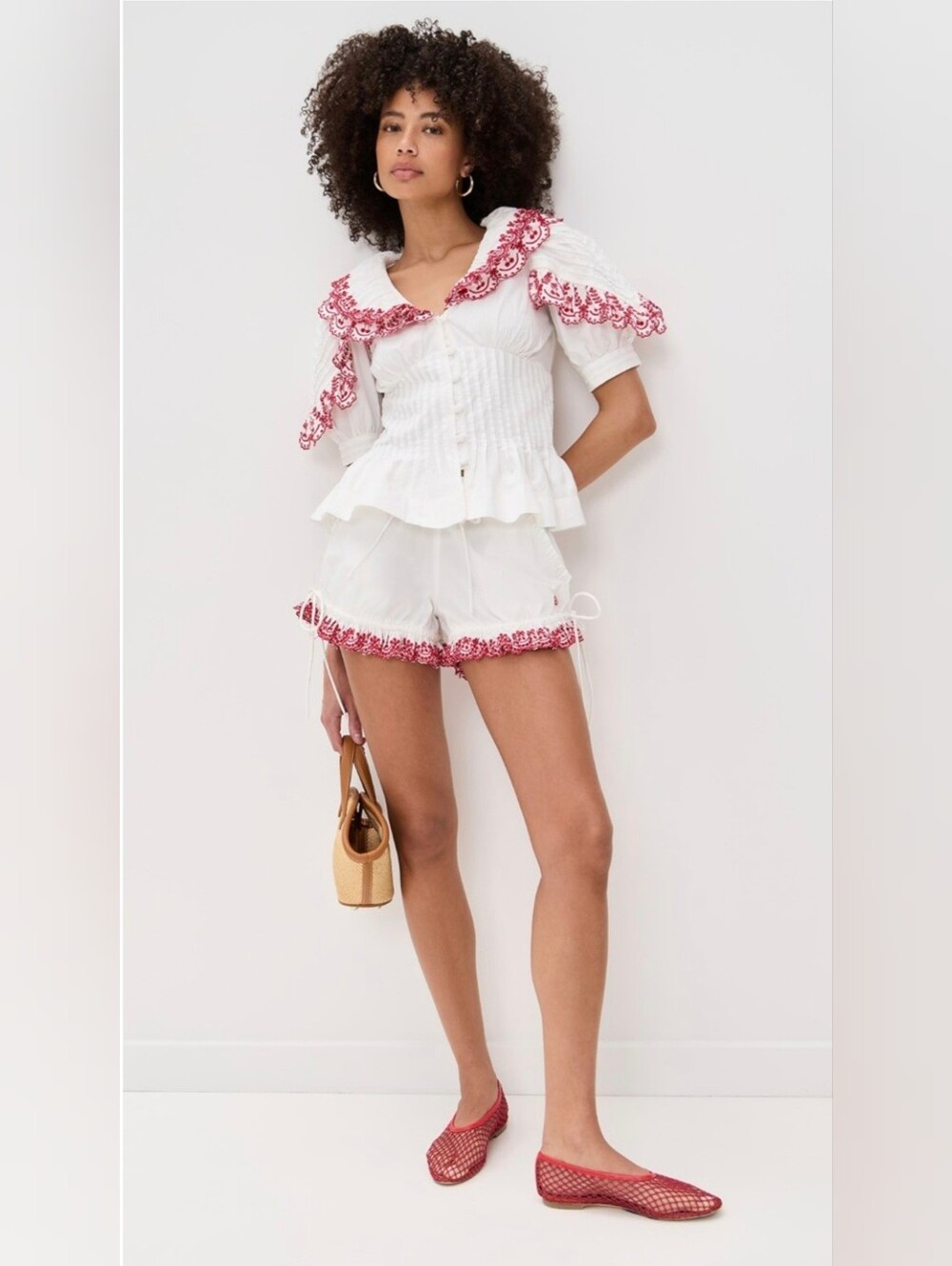 Damson Madder White Red Cherry Caroline Blouse & Jenna Bloomer Matching Set